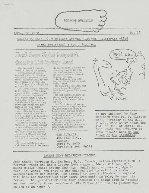 Bigfoot Bulletin #16 Page 1